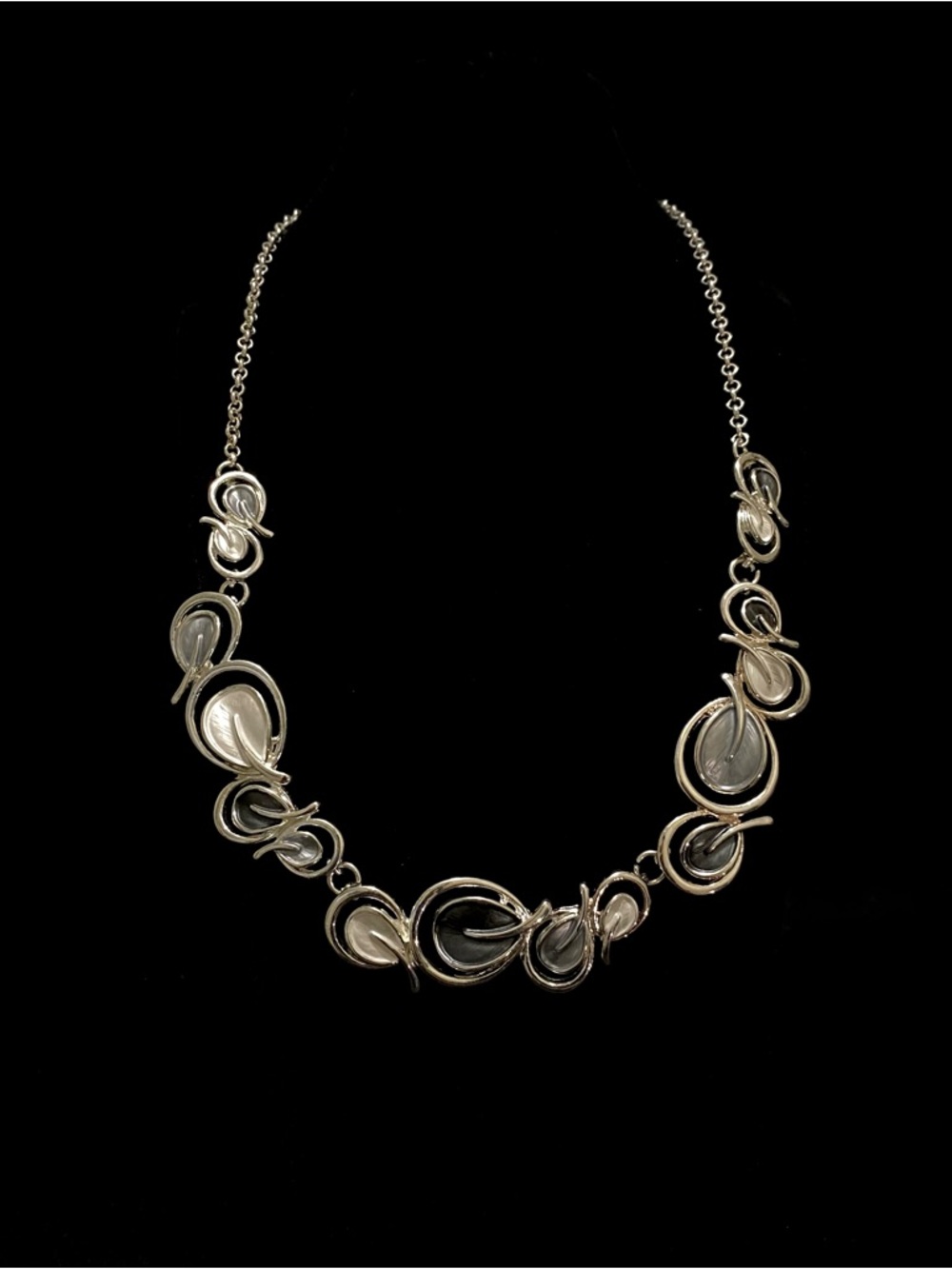 Sterling Silver Abstract Swirl Organic Link Collar Necklace